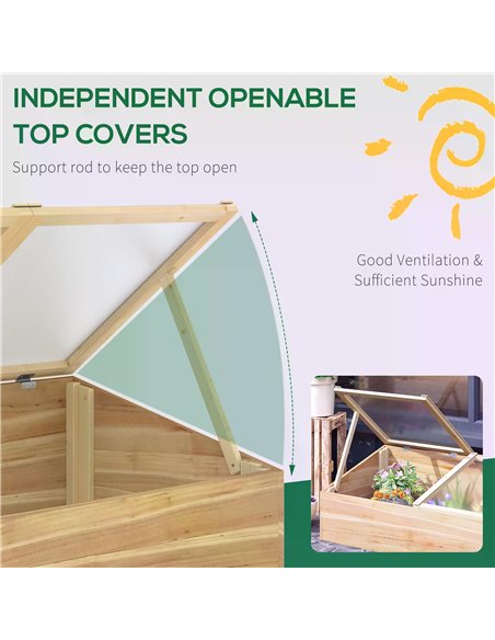 Outsunny Wooden Cold Frame Greenhouse Garden Polycarbonate Grow House for Flowers, Vegetables, Plants, 100 x 50 x 36 cm, Natural - pic 38257 | FastDaddyshop