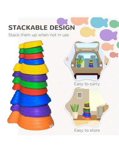 Outsunny Kids Balance Stepping Stones 11-Piece Fish Shape