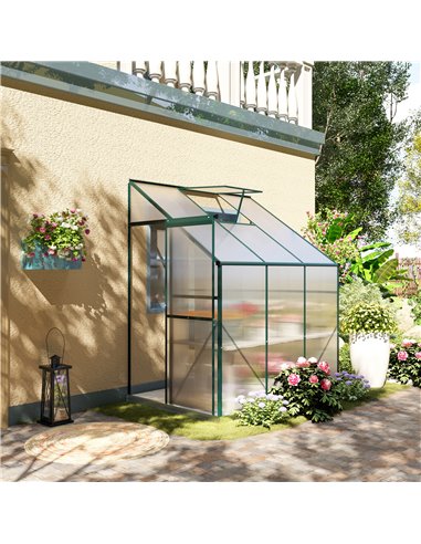 Outsunny Walk-In Lean to Polycarbonate Greenhouse, Green 845-391V02