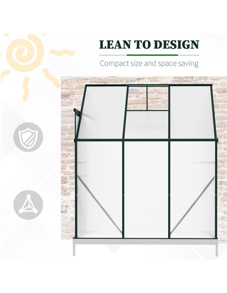 Outsunny Walk-In Lean to Greenhouse Garden Heavy Duty Aluminium Polycarbonate with Roof Vent for Plants Herbs Vegetables, Green, - pic 38275 | FastDaddyshop