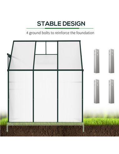 Outsunny Walk-In Lean to Greenhouse Garden Heavy Duty Aluminium Polycarbonate with Roof Vent for Plants Herbs Vegetables, Green,