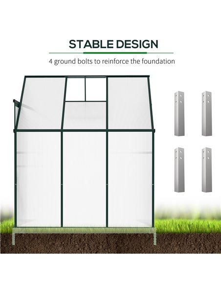 Outsunny Walk-In Lean to Greenhouse Garden Heavy Duty Aluminium Polycarbonate with Roof Vent for Plants Herbs Vegetables, Green, - pic 38277 | FastDaddyshop