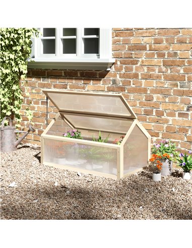 Outsunny Wooden Cold Frame Polycarbonate Greenhouse, Natural 845-671ND
