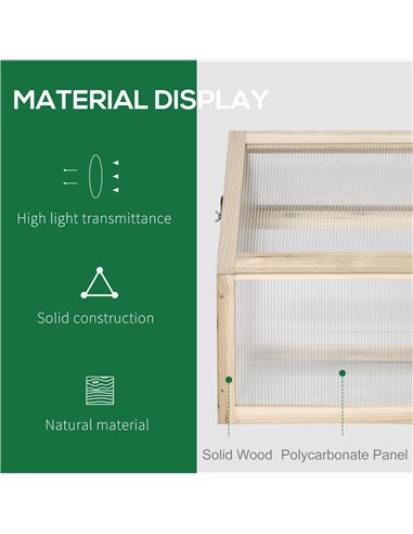 Outsunny Wooden Cold Frame Polycarbonate Greenhouse, Natural 845-671ND