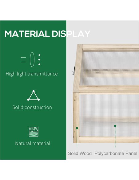 Outsunny Wooden Cold Frame Polycarbonate Greenhouse, Natural 845-671ND - pic 38283 | FastDaddyshop