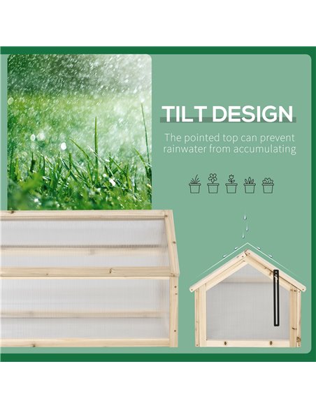 Outsunny Wooden Cold Frame Greenhouse Garden Polycarbonate Grow House with Openable Top for Flowers, Vegetables, Plants, 90 x 52 - pic 38285 | FastDaddyshop