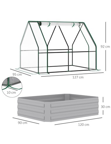 Outsunny Raised Garden Bed with Greenhouse, Grey 845-520GY