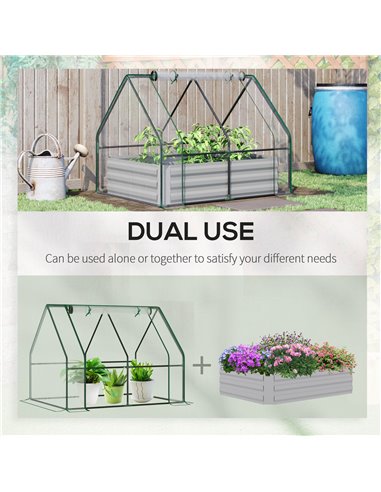 Outsunny Raised Garden Bed with Greenhouse, Steel Planter Box with Plastic Cover, Roll Up Window, Dual Use for Flowers, Vegetabl