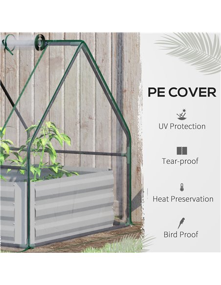 Outsunny Raised Garden Bed with Greenhouse, Steel Planter Box with Plastic Cover, Roll Up Window, Dual Use for Flowers, Vegetabl - pic 38294 | FastDaddyshop