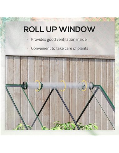 Outsunny Raised Garden Bed with Greenhouse, Steel Planter Box with Plastic Cover, Roll Up Window, Dual Use for Flowers, Vegetabl