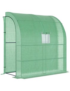 Outsunny Lean to Greenhouses with Windows and Doors 2 Tiers 4 Wired Shelves 200L x 100W x 215Hcm Green 845-304V04GN