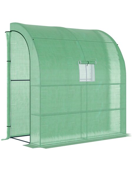 Outsunny Lean to Greenhouses with Windows and Doors 2 Tiers 4 Wired Shelves 200L x 100W x 215Hcm Green 845-304V04GN - pic 38316 | FastDaddyshop