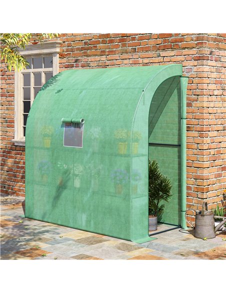 Outsunny Lean to Greenhouses with Windows and Doors 2 Tiers 4 Wired Shelves 200L x 100W x 215Hcm Green 845-304V04GN - pic 38317 | FastDaddyshop