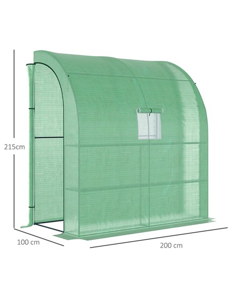 Outsunny Lean to Greenhouses with Windows and Doors 2 Tiers 4 Wired Shelves 200L x 100W x 215Hcm Green 845-304V04GN - pic 38318 | FastDaddyshop
