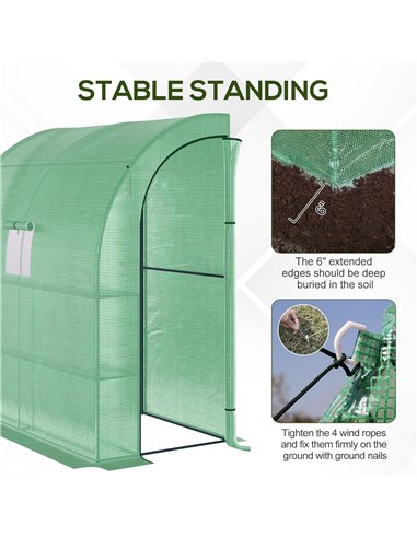 Outsunny Lean to Greenhouses with Windows and Doors 2 Tiers 4 Wired Shelves 200L x 100W x 215Hcm Green 845-304V04GN