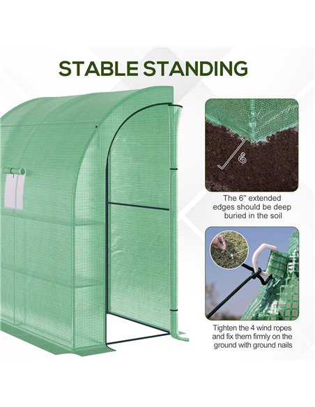 Outsunny Lean to Greenhouses with Windows and Doors 2 Tiers 4 Wired Shelves 200L x 100W x 215Hcm Green 845-304V04GN - pic 38319 | FastDaddyshop