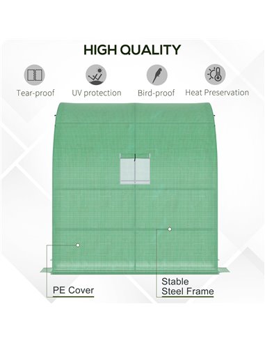 Outsunny Lean to Greenhouses with Windows and Doors 2 Tiers 4 Wired Shelves 200L x 100W x 215Hcm Green 845-304V04GN