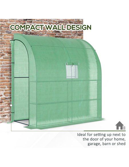 Outsunny Lean to Greenhouses with Windows and Doors 2 Tiers 4 Wired Shelves 200L x 100W x 215Hcm Green 845-304V04GN - pic 38321 | FastDaddyshop