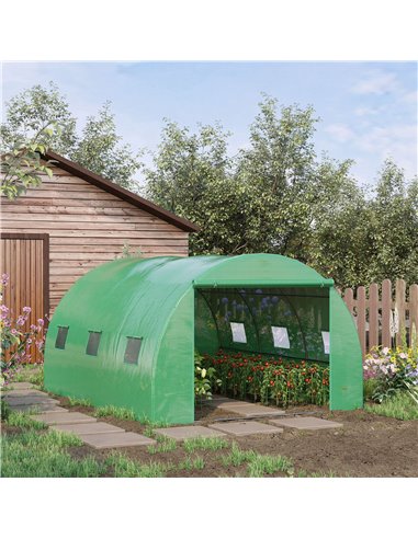Outsunny Walk-In Polytunnel Greenhouse, Outdoor Garden Greenhouse with PE Cover, Zippered Roll Up Door and 6 Windows, 4 x 3 x 2 