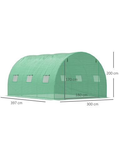 Outsunny Walk-In Polytunnel Greenhouse, Outdoor Garden Greenhouse with PE Cover, Zippered Roll Up Door and 6 Windows, 4 x 3 x 2 