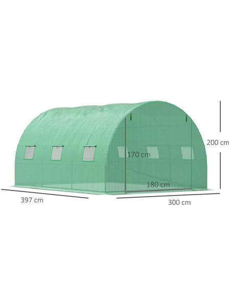 Outsunny Walk-In Polytunnel Greenhouse, Outdoor Garden Greenhouse with PE Cover, Zippered Roll Up Door and 6 Windows, 4 x 3 x 2  - pic 38327 | FastDaddyshop