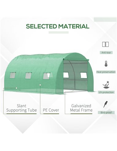 Outsunny Walk-In Polytunnel Greenhouse, Outdoor Garden Greenhouse with PE Cover, Zippered Roll Up Door and 6 Windows, 4 x 3 x 2 