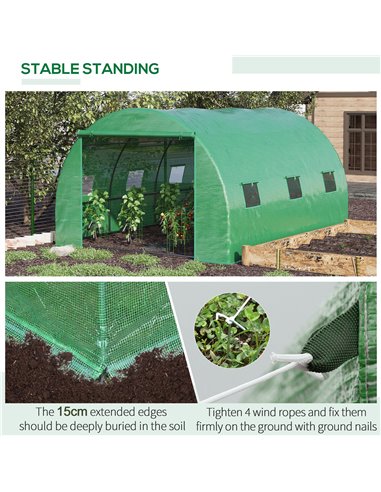 Outsunny Walk-In Polytunnel Greenhouse, Outdoor Garden Greenhouse with PE Cover, Zippered Roll Up Door and 6 Windows, 4 x 3 x 2 