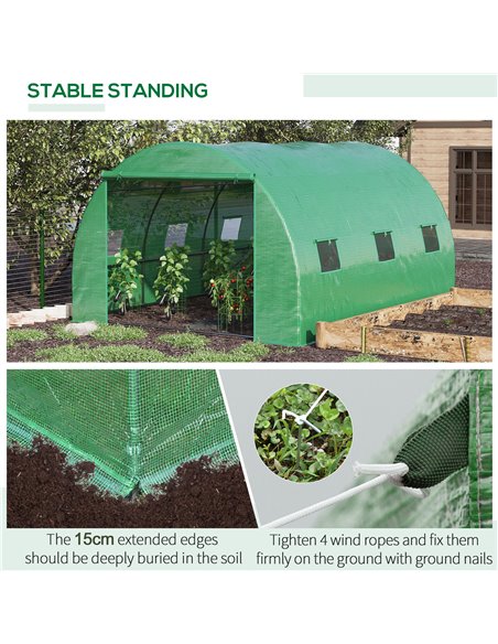 Outsunny Walk-In Polytunnel Greenhouse, Outdoor Garden Greenhouse with PE Cover, Zippered Roll Up Door and 6 Windows, 4 x 3 x 2  - pic 38329 | FastDaddyshop