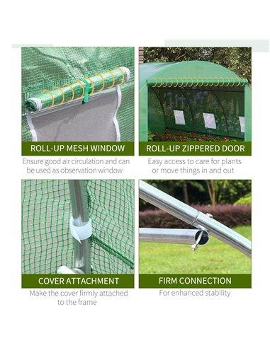 Outsunny Walk-In Polytunnel Greenhouse, Outdoor Garden Greenhouse with PE Cover, Zippered Roll Up Door and 6 Windows, 4 x 3 x 2 