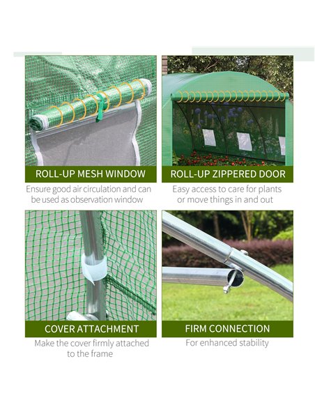 Outsunny Walk-In Polytunnel Greenhouse, Outdoor Garden Greenhouse with PE Cover, Zippered Roll Up Door and 6 Windows, 4 x 3 x 2  - pic 38330 | FastDaddyshop
