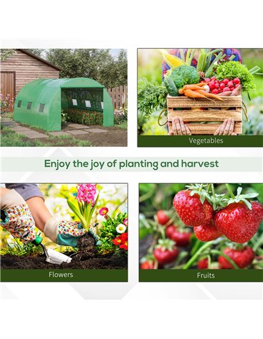 Outsunny Walk-In Polytunnel Greenhouse, Outdoor Garden Greenhouse with PE Cover, Zippered Roll Up Door and 6 Windows, 4 x 3 x 2 