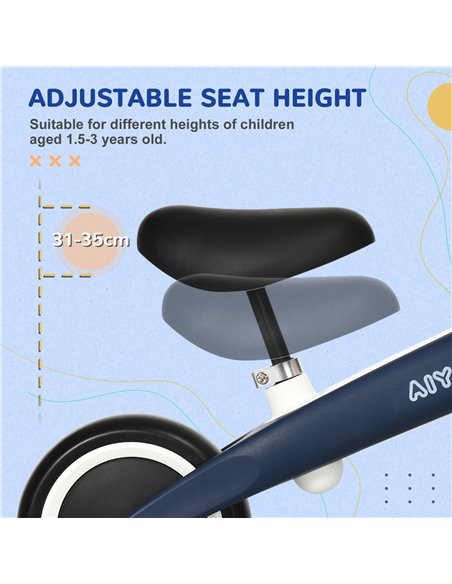 AIYAPLAY Balance Bike with Adjustable Seat for 1.5 - 3 Years Old - Blue - pic 3834 | FastDaddyshop