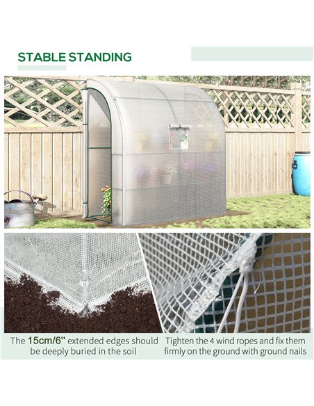 Outsunny Walk-In Lean to Polytunnel Greenhouse with Windows and Doors 2 Tiers 4 Wired Shelves 200L x 100W x 215Hcm White 845-304 - pic 38349 | FastDaddyshop