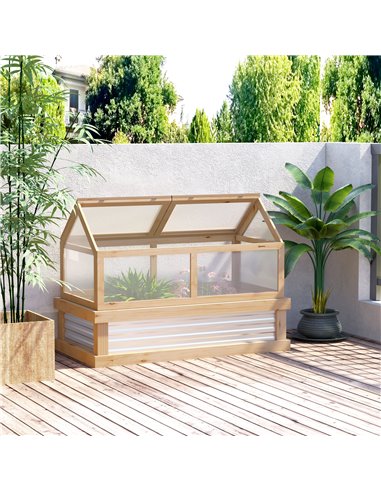 Outsunny Raised Garden Bed with Greenhouse Top, Natural 845-670