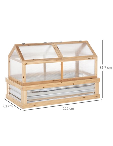 Outsunny Raised Garden Bed with Greenhouse Top, Garden Wooden Cold Frame Greenhouse Flower Planter Protection, 122x 61 x 81.7cm, - pic 38354 | FastDaddyshop