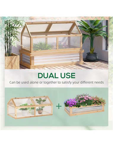 Outsunny Raised Garden Bed with Greenhouse Top, Garden Wooden Cold Frame Greenhouse Flower Planter Protection, 122x 61 x 81.7cm,