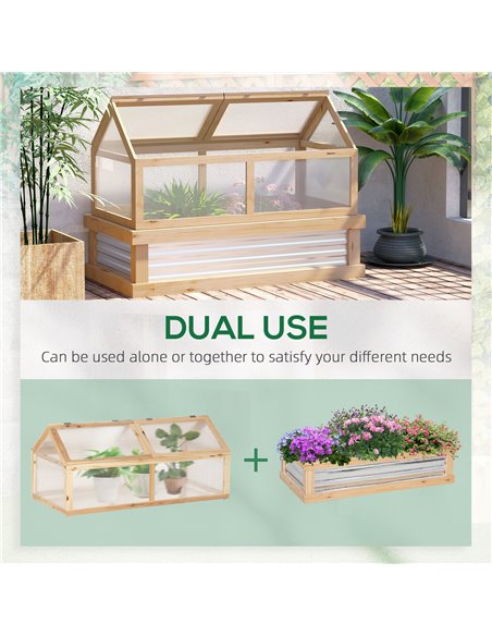 Outsunny Raised Garden Bed with Greenhouse Top, Garden Wooden Cold Frame Greenhouse Flower Planter Protection, 122x 61 x 81.7cm, - pic 38355 | FastDaddyshop