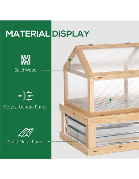 Outsunny Raised Garden Bed with Greenhouse Top, Garden Wooden Cold Frame Greenhouse Flower Planter Protection, 122x 61 x 81.7cm, - pic 38357 | FastDaddyshop