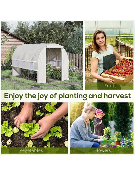 Outsunny 3 x 2 x 2m Walk-in Tunnel Greenhouse, Polytunnel Tent with PE Cover, Zippered Roll Up Door and 6 Mesh Windows, White 84 - pic 38366 | FastDaddyshop