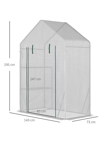 Outsunny Greenhouse for Outdoor, Portable Gardening Plant Grow House with 2 Tier Shelf, Roll-Up Zippered Door, PE Cover, 143 x 7