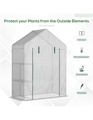 Outsunny Greenhouse for Outdoor, Portable Gardening Plant Grow House with 2 Tier Shelf, Roll-Up Zippered Door, PE Cover, 143 x 7