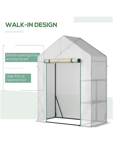 Outsunny Greenhouse for Outdoor, Portable Gardening Plant Grow House with 2 Tier Shelf, Roll-Up Zippered Door, PE Cover, 143 x 7