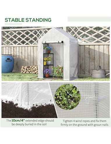 Outsunny Greenhouse for Outdoor, Portable Gardening Plant Grow House with 2 Tier Shelf, Roll-Up Zippered Door, PE Cover, 143 x 7