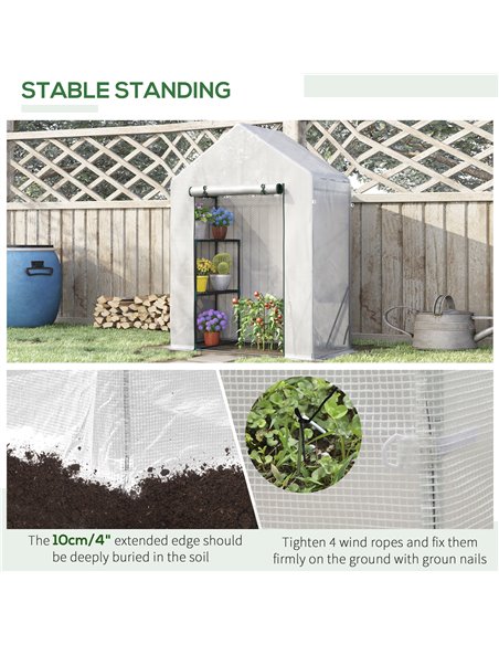 Outsunny Greenhouse for Outdoor, Portable Gardening Plant Grow House with 2 Tier Shelf, Roll-Up Zippered Door, PE Cover, 143 x 7 - pic 38375 | FastDaddyshop