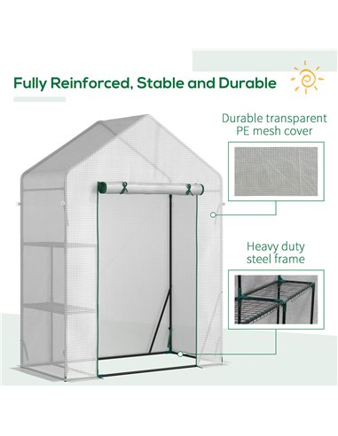 Outsunny Greenhouse for Outdoor, Portable Gardening Plant Grow House with 2 Tier Shelf, Roll-Up Zippered Door, PE Cover, 143 x 7