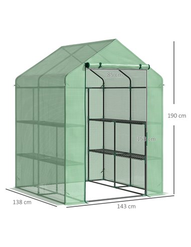 Outsunny Lean to Greenhouses with Shelves Polytunnel Steeple Green house Grow House Removable Cover 143x138x190cm, Green 845-510