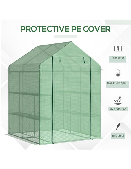 Outsunny Lean to Greenhouses with Shelves Polytunnel Steeple Green house Grow House Removable Cover 143x138x190cm, Green 845-510 - pic 38382 | FastDaddyshop