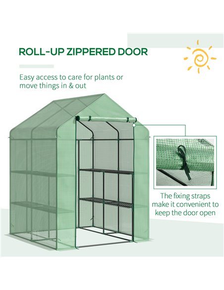 Outsunny Lean to Greenhouses with Shelves Polytunnel Steeple Green house Grow House Removable Cover 143x138x190cm, Green 845-510 - pic 38383 | FastDaddyshop