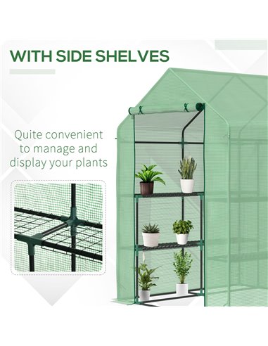 Outsunny Lean to Greenhouses with Shelves Polytunnel Steeple Green house Grow House Removable Cover 143x138x190cm, Green 845-510