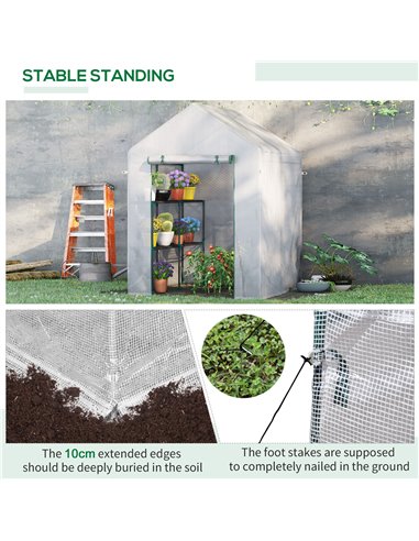 Outsunny Walk-In Greenhouse Portable Gardening Plant Grow House with 2 Tier Shelf, Roll-Up Zippered Door and PE Cover, 143 x 143